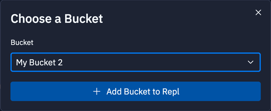 screenshot of the choose bucket dialog