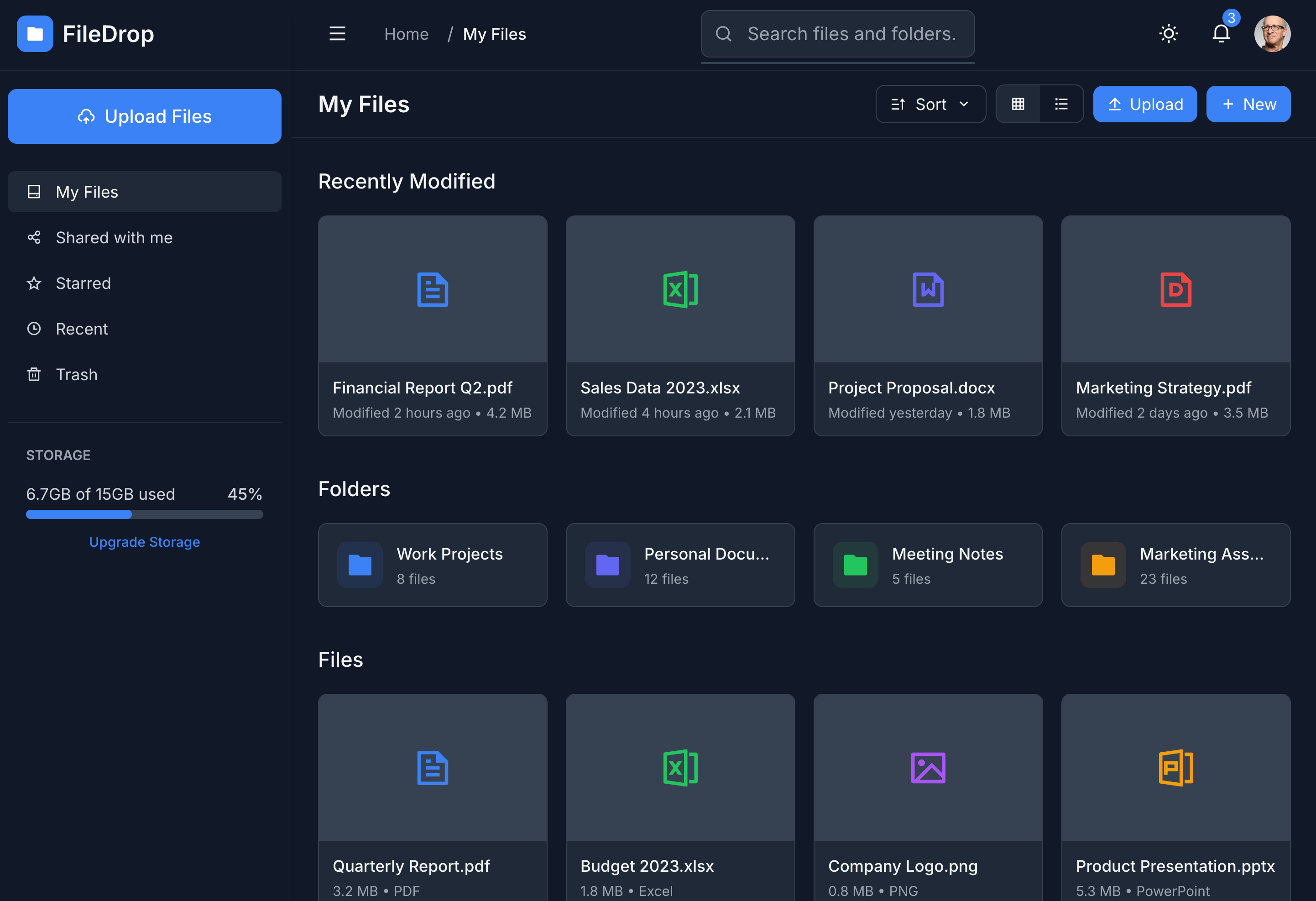 screenshot of a file sharing app