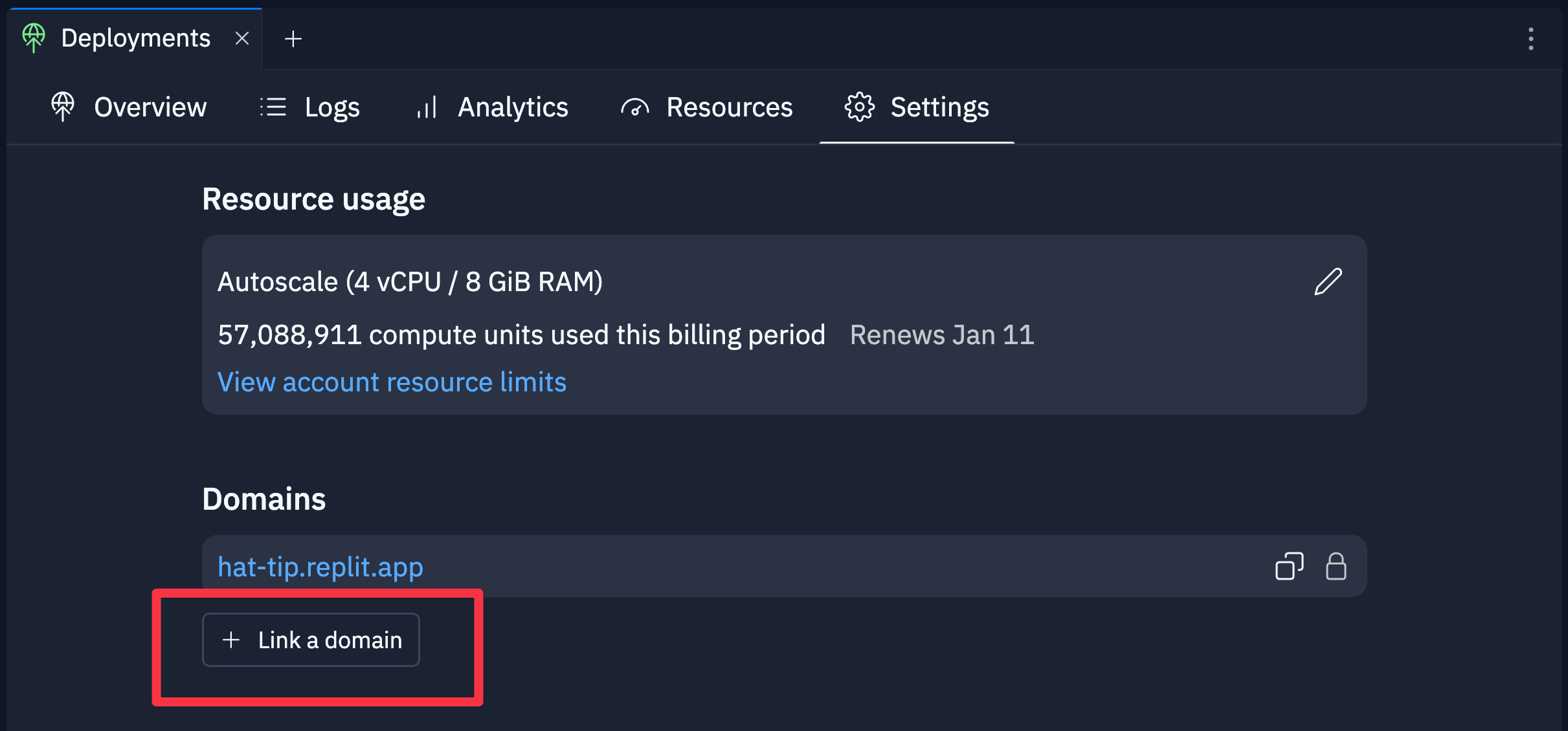 Settings tab