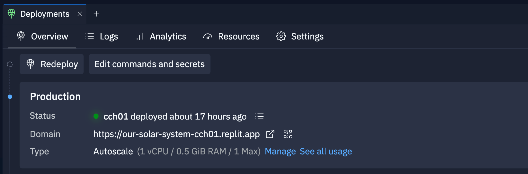 Published App Overview tab