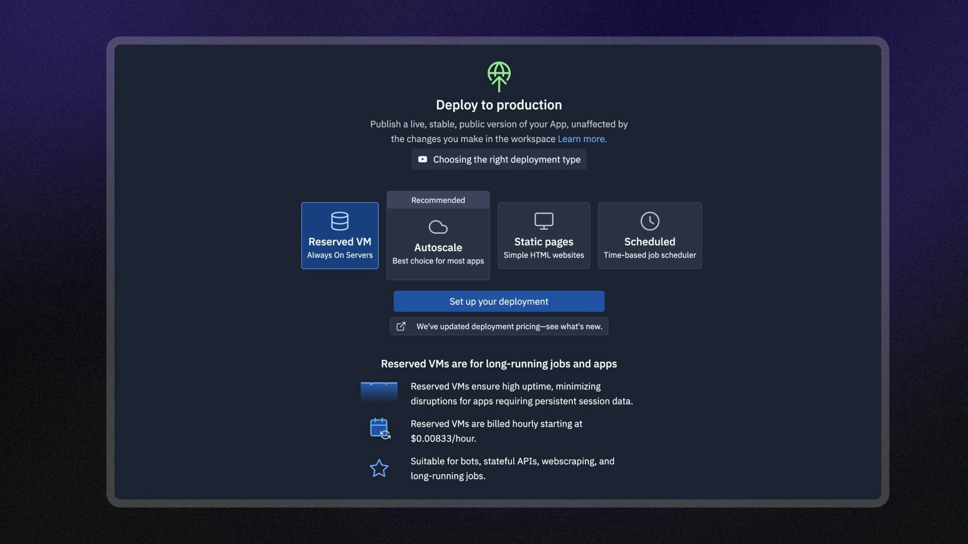 Reserved VM Deployments