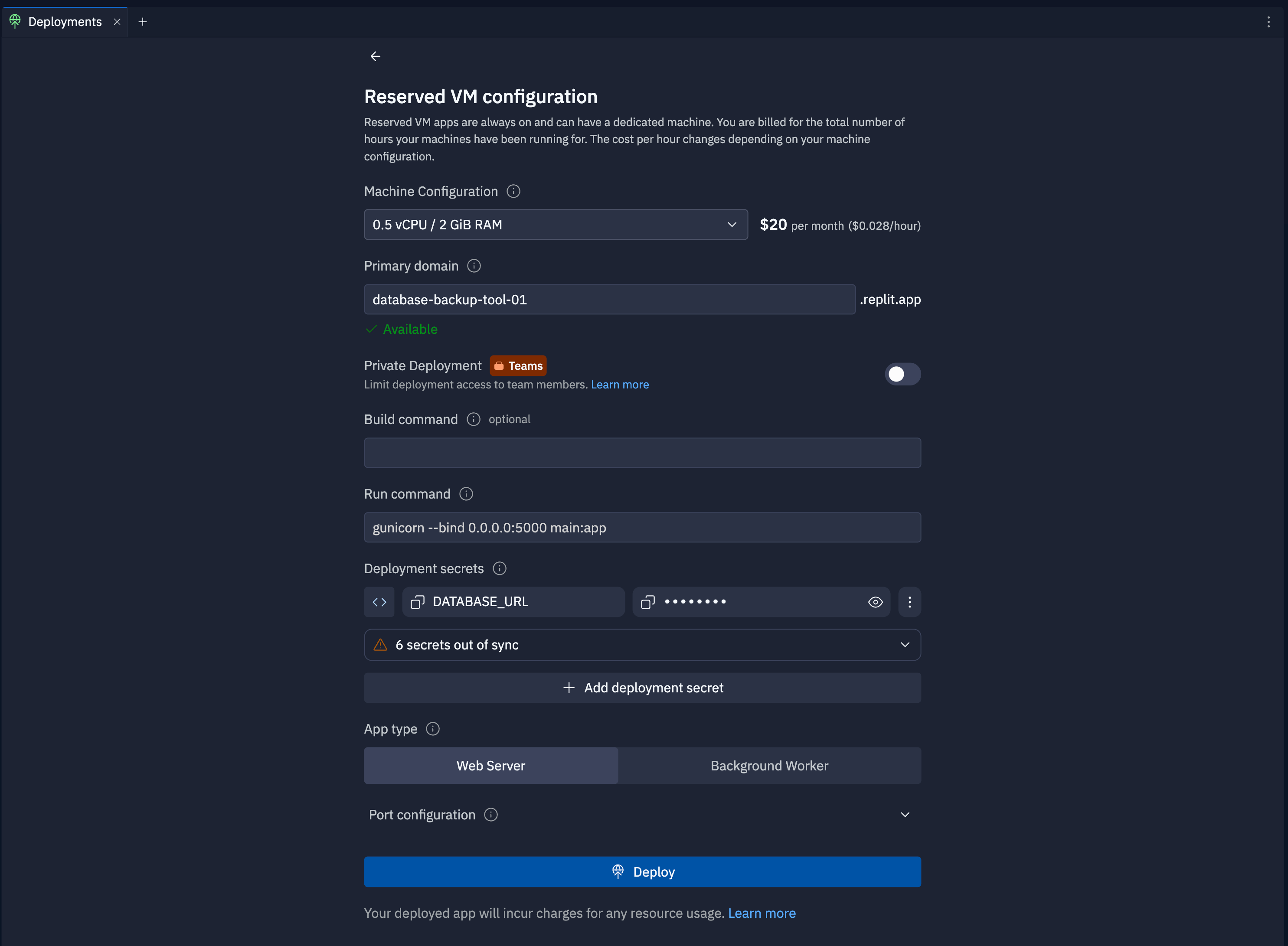 Reserved VM publishing options