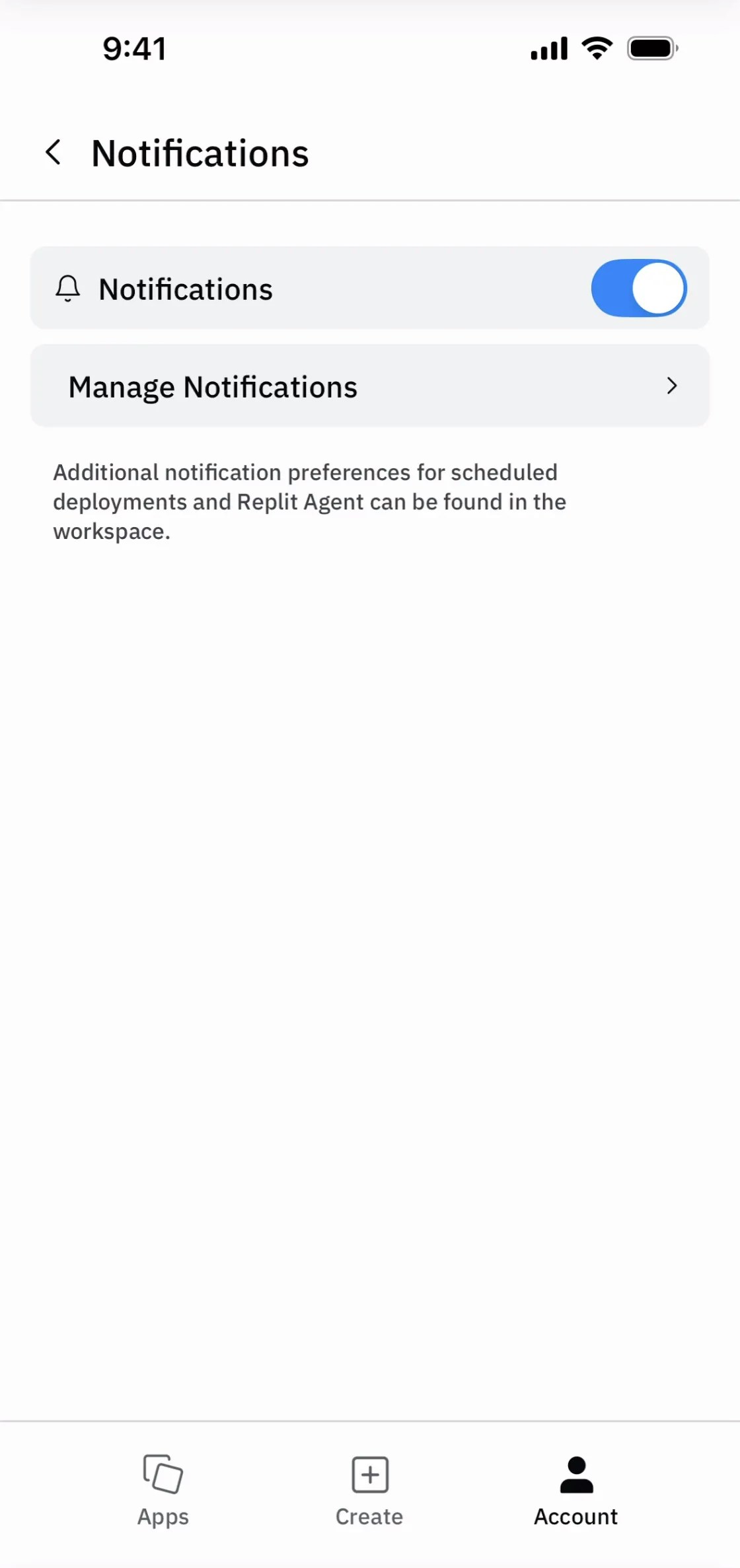 Notification settings screen