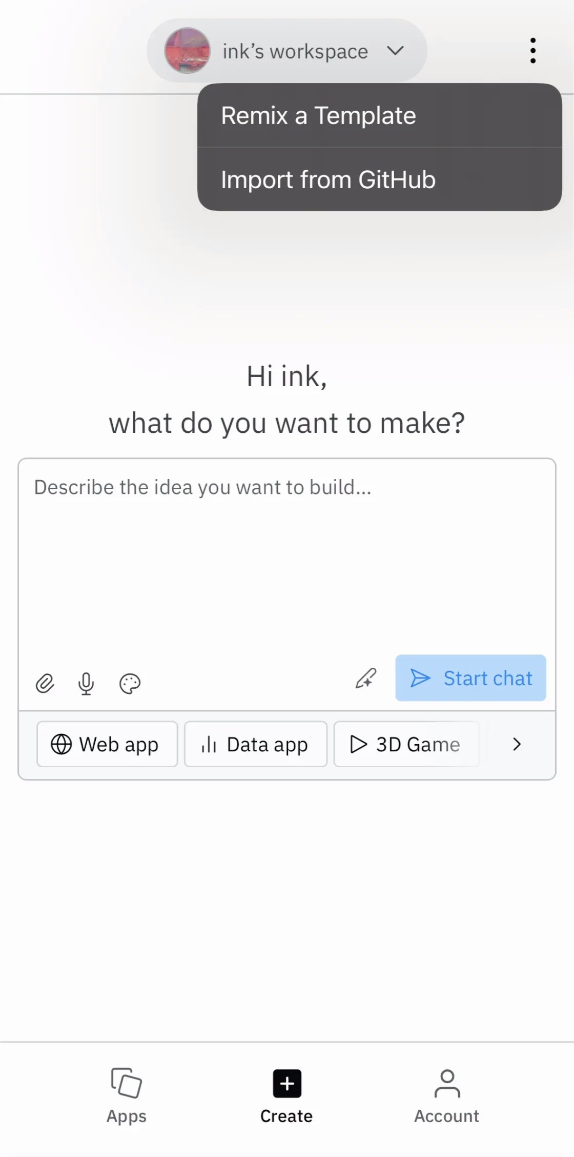 Create tab menu with template and GitHub options