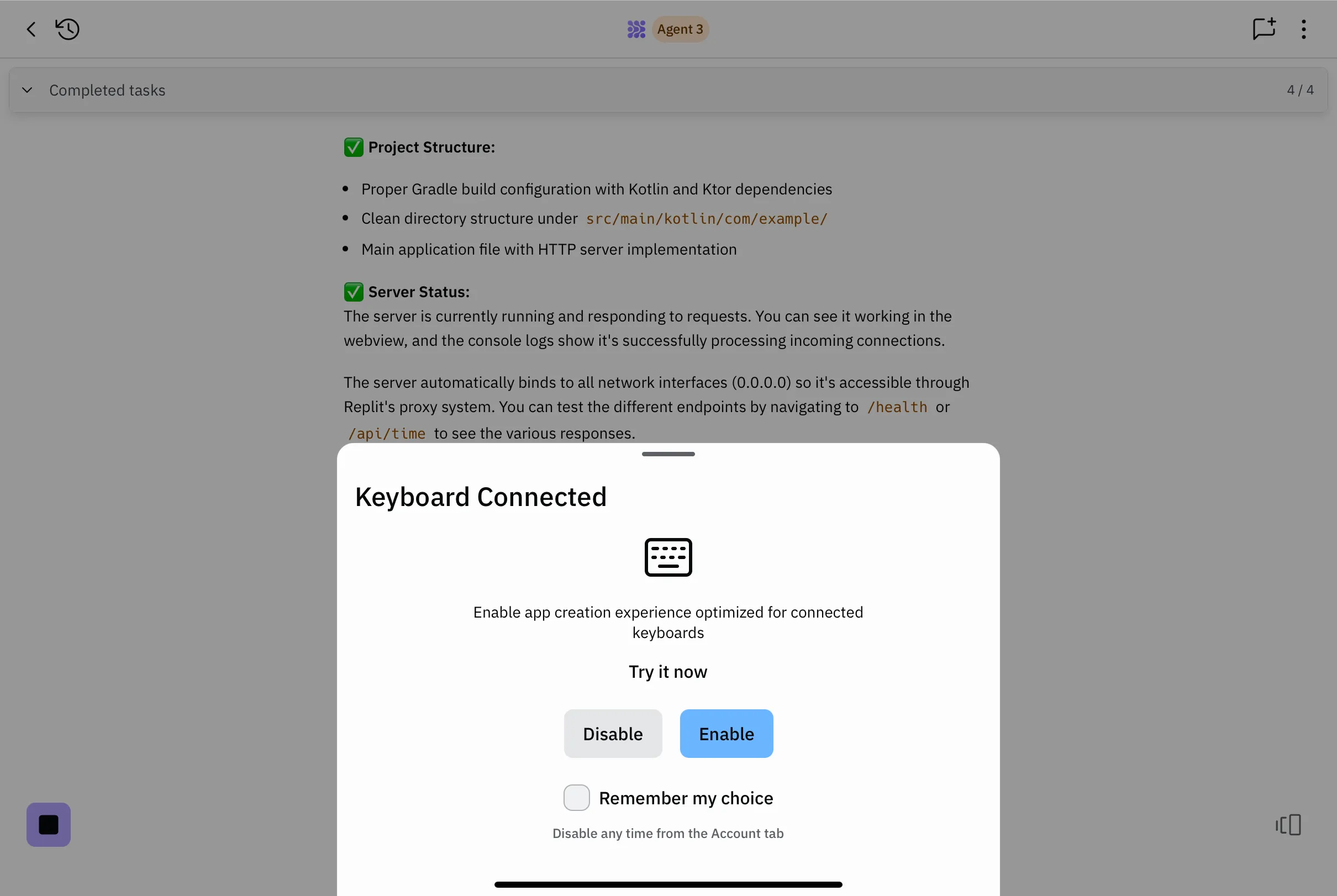 Tablet keyboard connection prompt