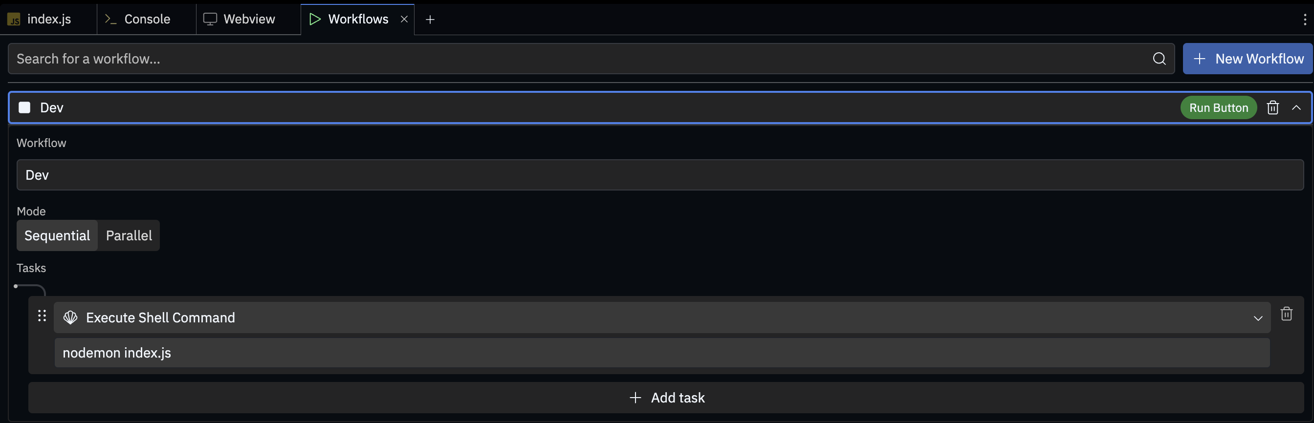 image of the Dev workflow that uses nodemon