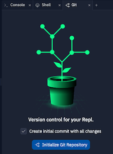 Git pane showing the initialize repository button
