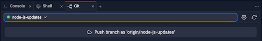 Git pane showing branch creation interface