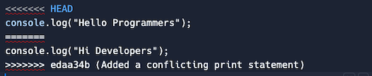 Code editor showing merge conflict markers