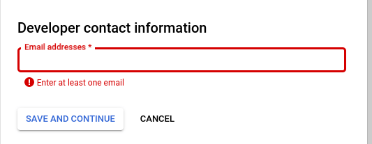 Developer contact information