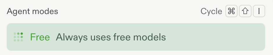 Mode selector with Free selected