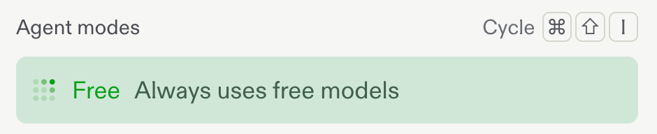 Mode selector with Free selected