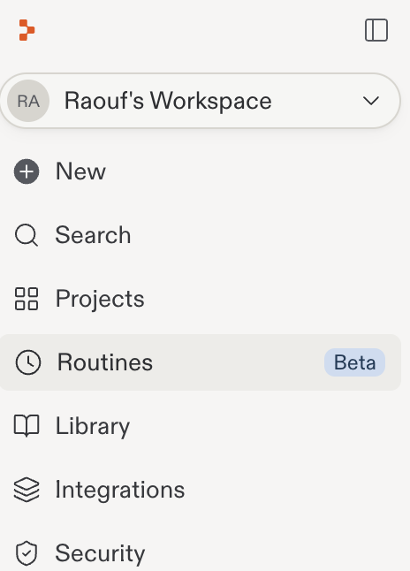 Replit sidebar with Routines selected