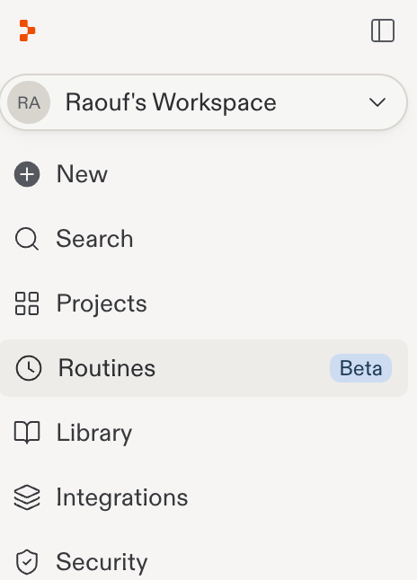 Replit sidebar with Routines selected