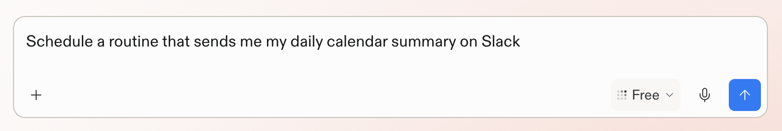 Replit prompt box with a request to schedule a daily calendar summary on Slack