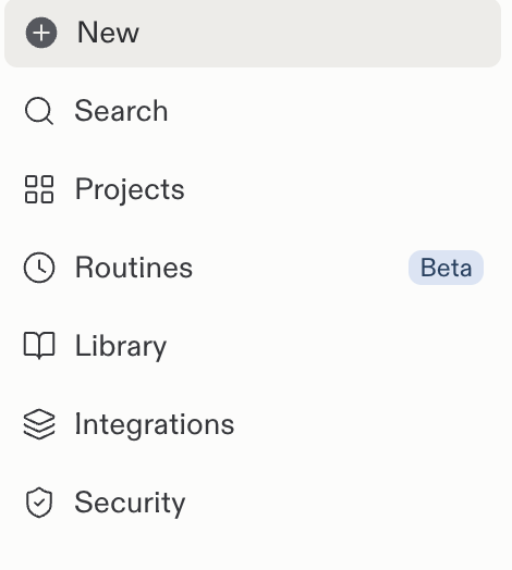 Replit sidebar with the New button above Search, Projects, Routines, and other navigation entries