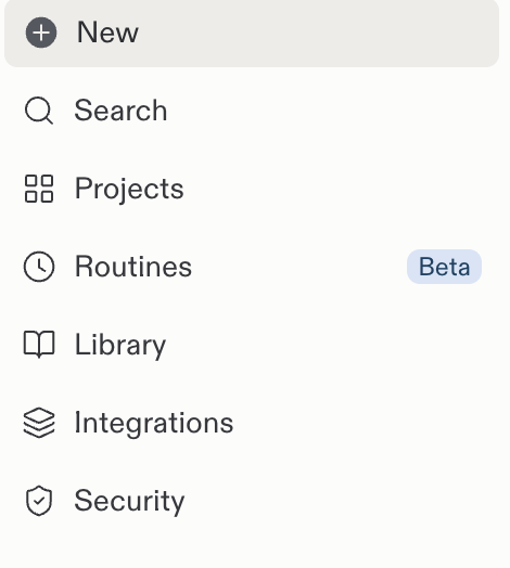 Replit sidebar with the New button above Search, Projects, Routines, and other navigation entries