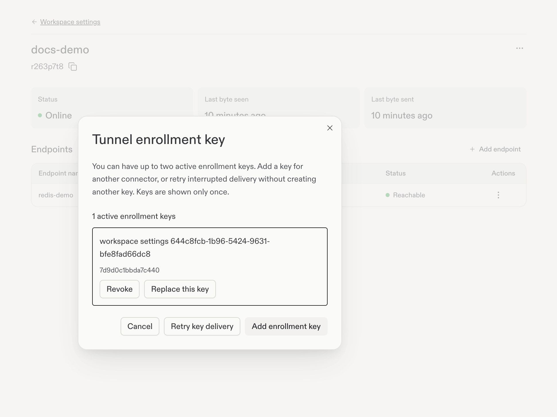 Active key list and available actions.