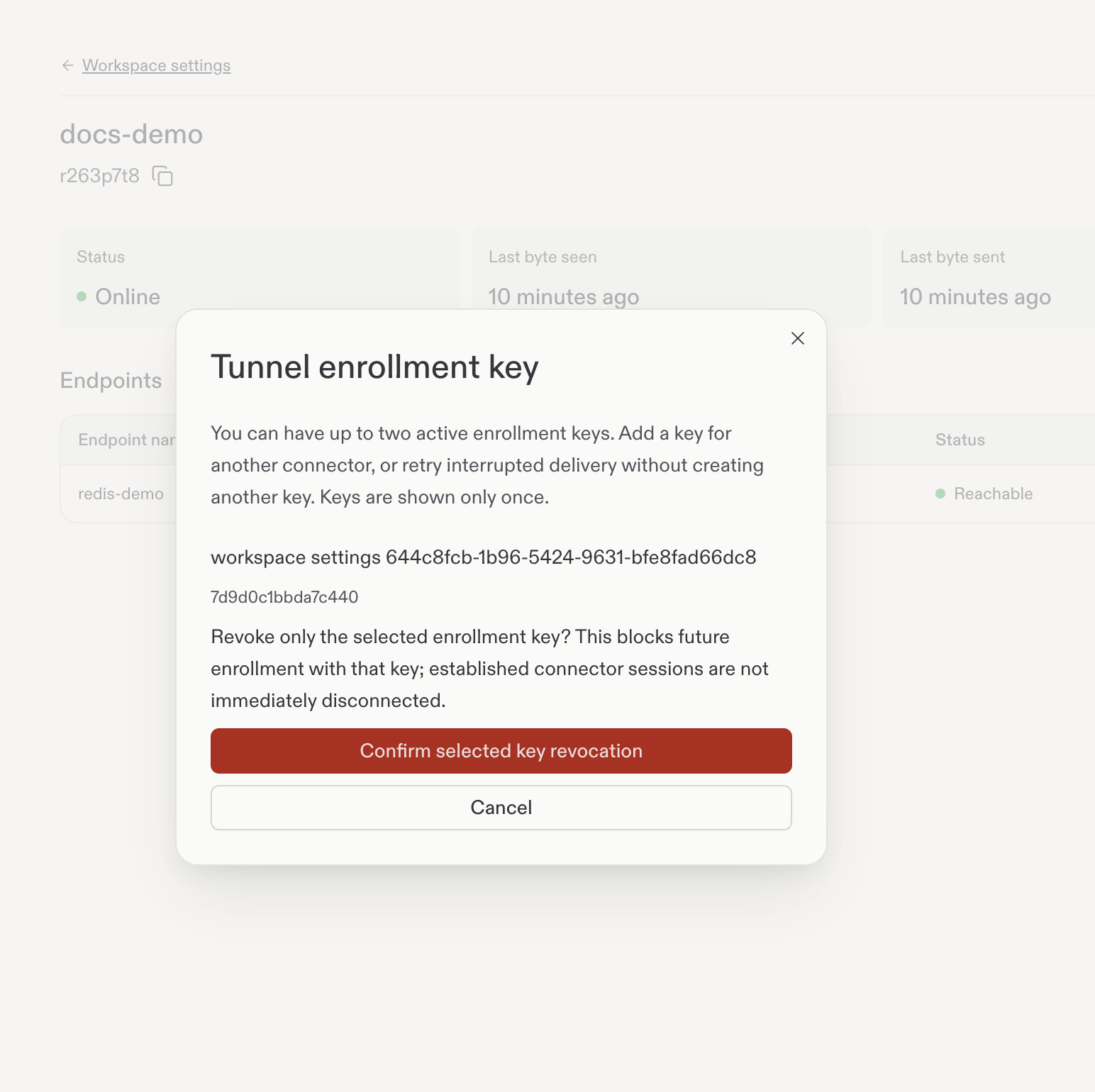 Review and confirm revocation of the selected key.