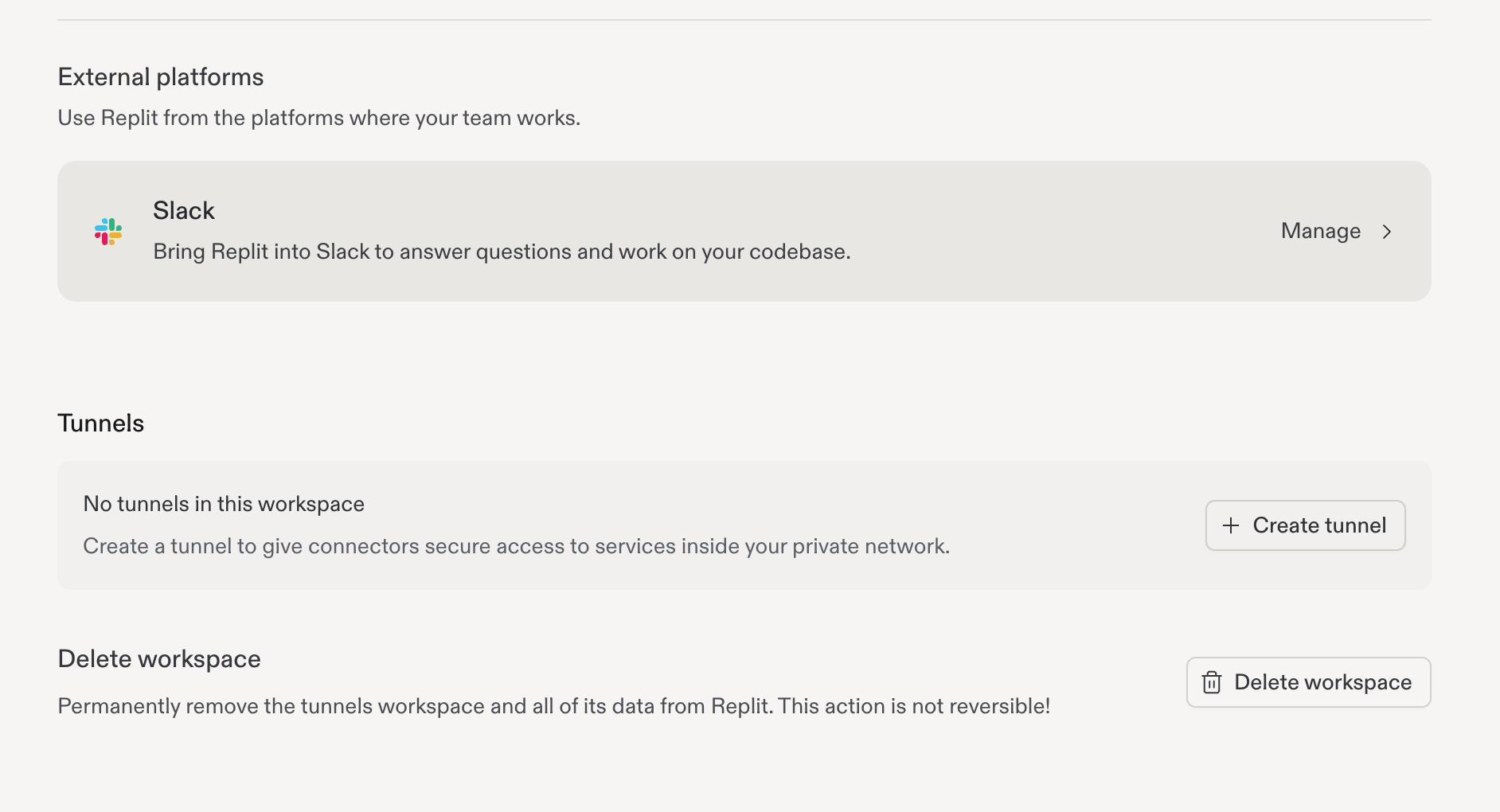 Open the Tunnels section in your workspace settings.