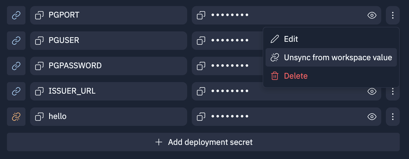 Deployment secrets sync interface