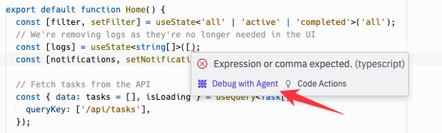 Ask Agent UI dropdown expanded