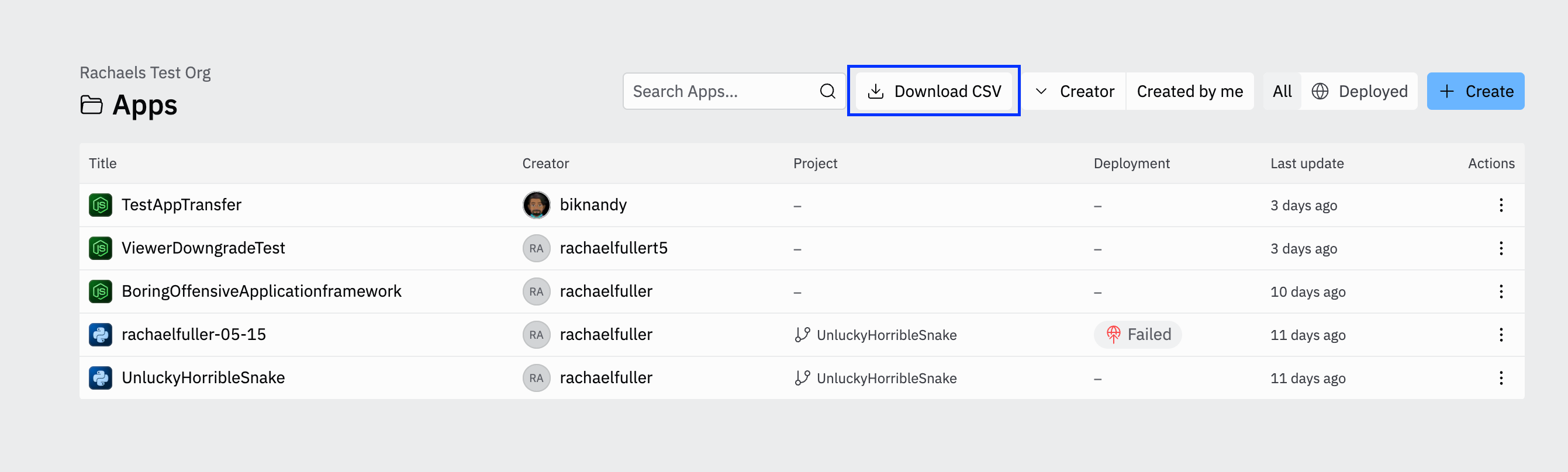 CSV export interface for org admins