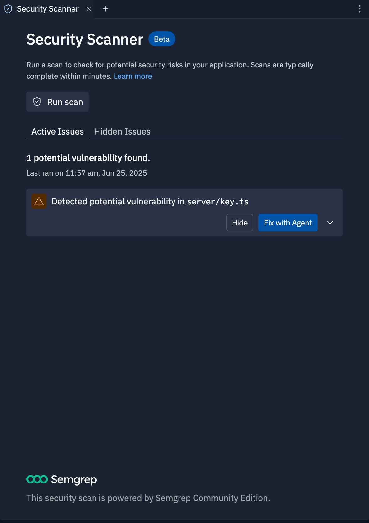 Updated Security Scanner interface with caching and ignore features
