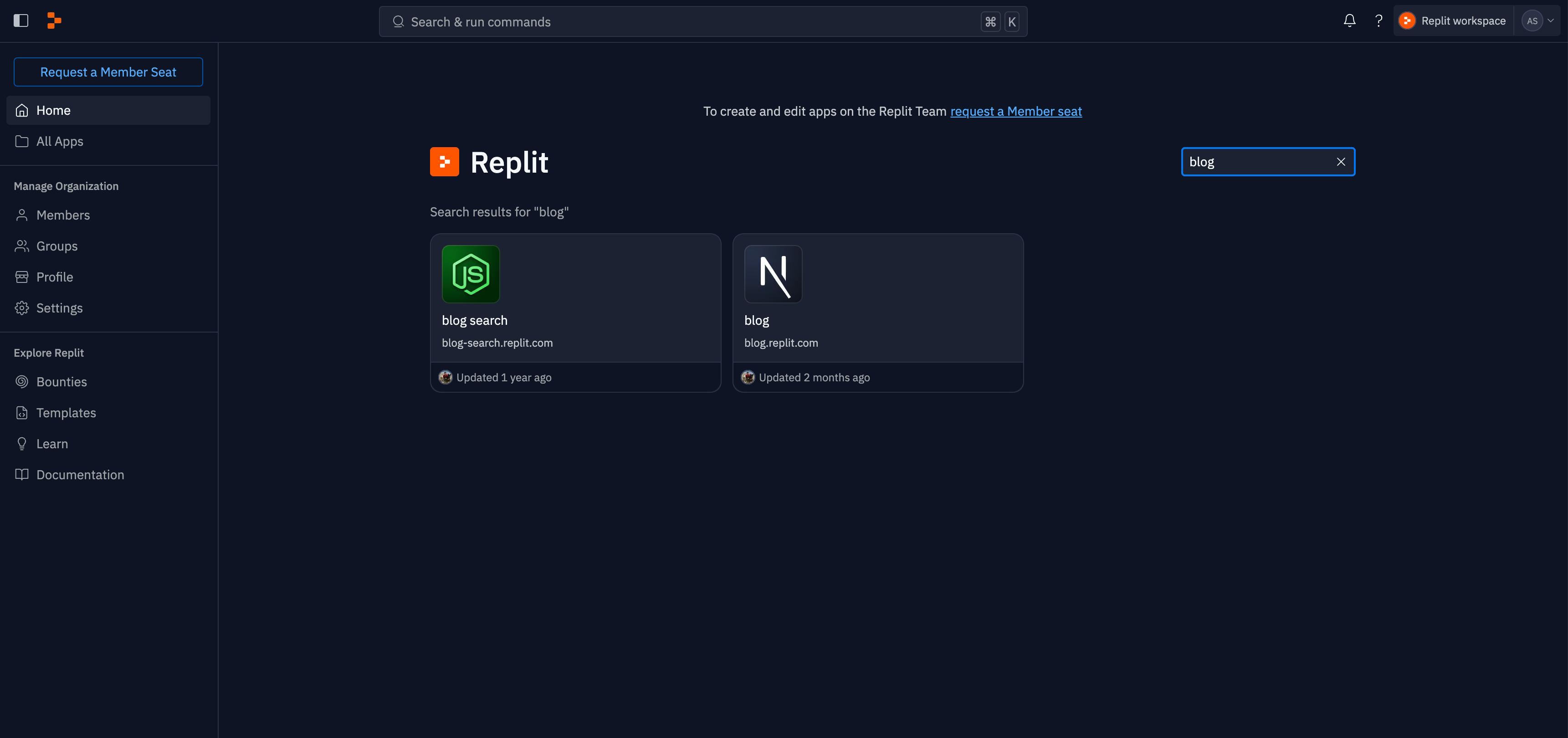 App search and filtering interface for viewers