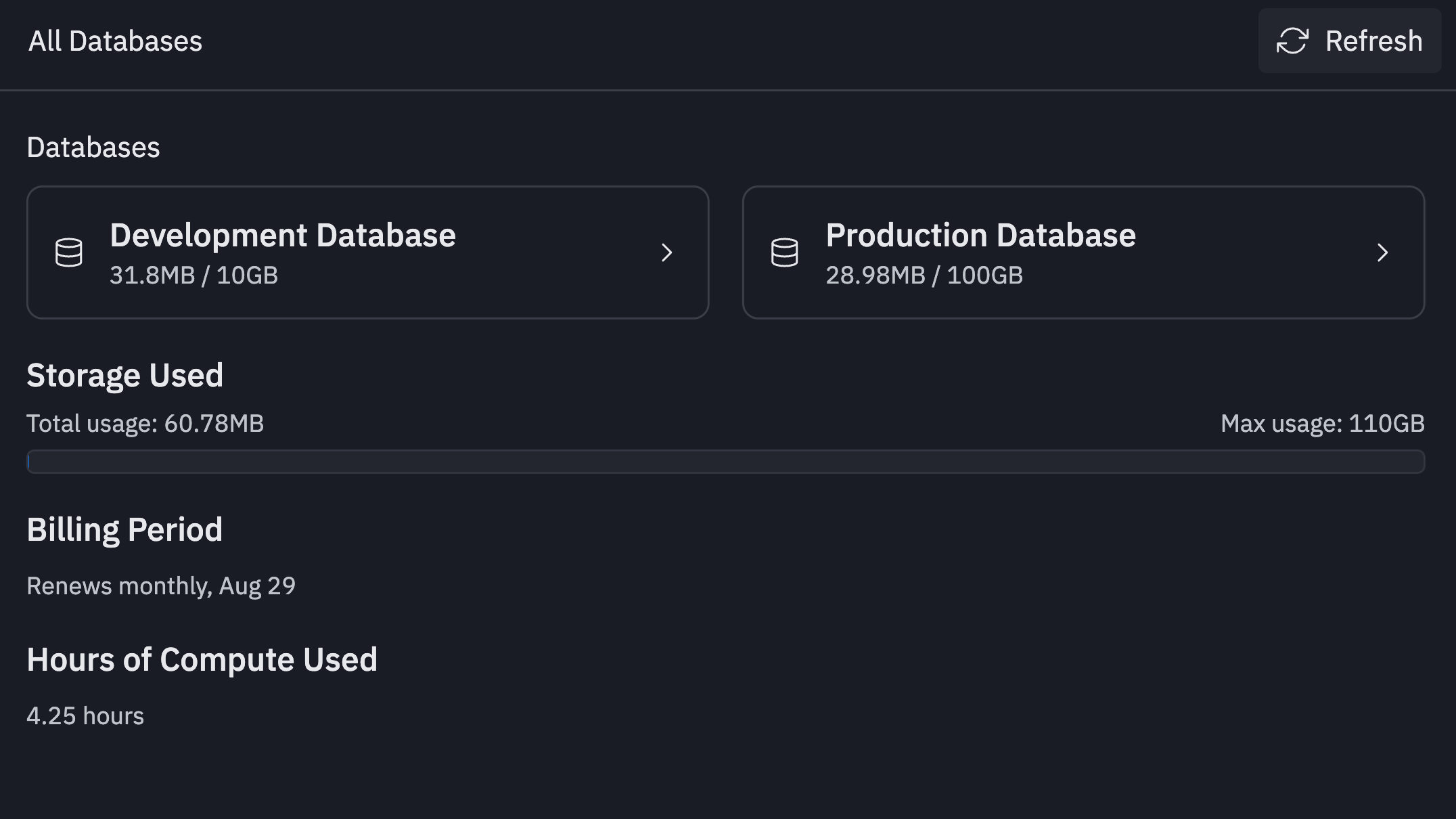 New database pane