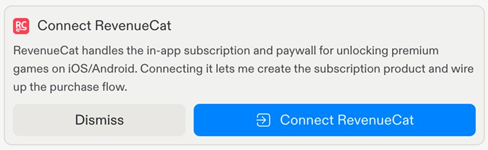 Replit's Connect RevenueCat setup modal