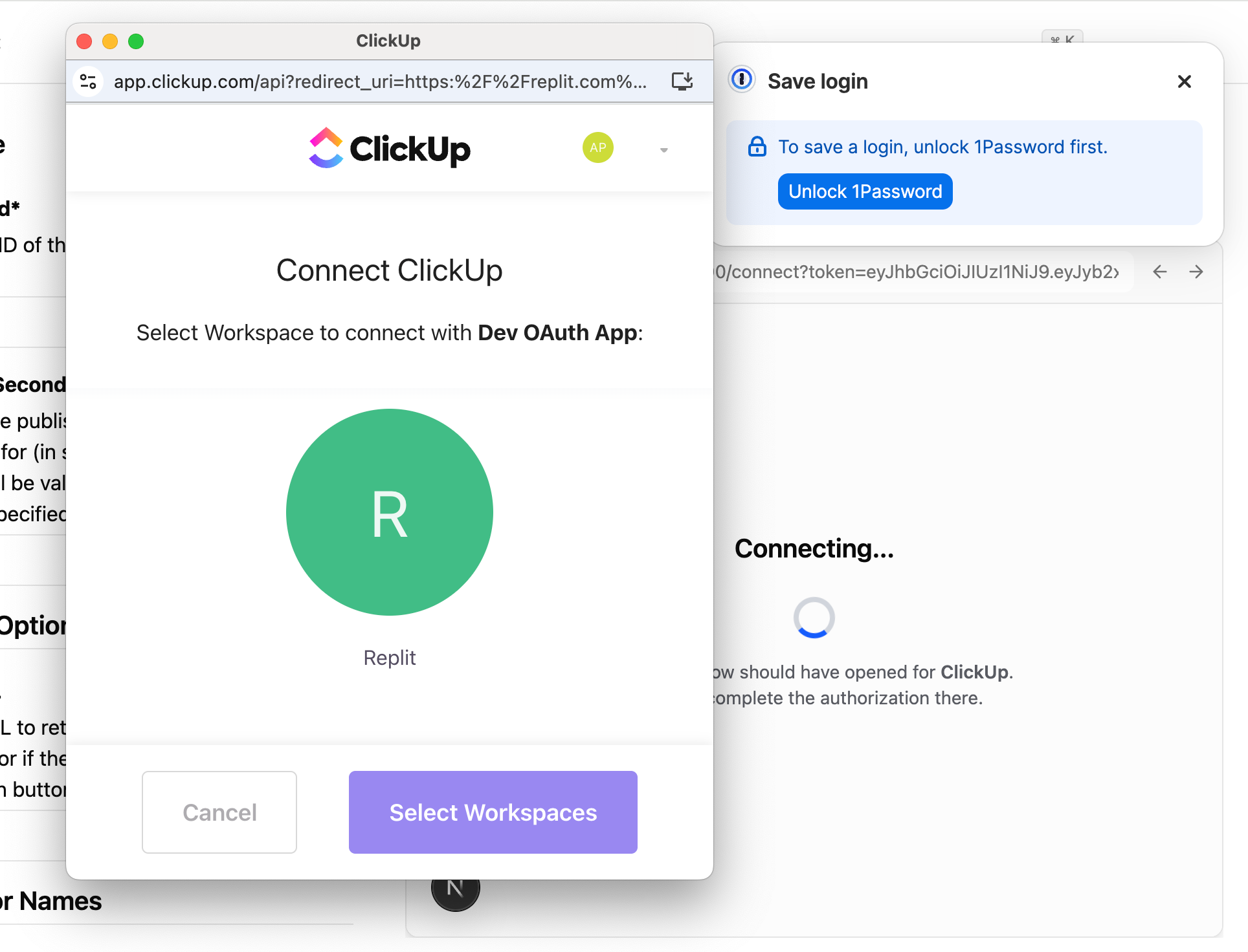 ClickUp connector configuration interface