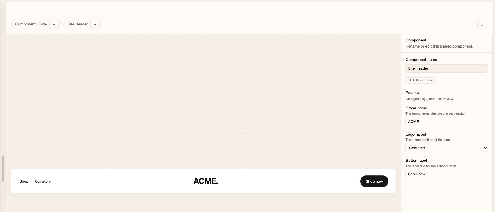 Site Header preview with a choice of logo layouts