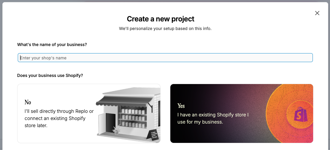 Create a new project dialog