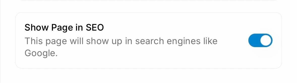 Show Page in SEO toggle Show Page in SEO toggle