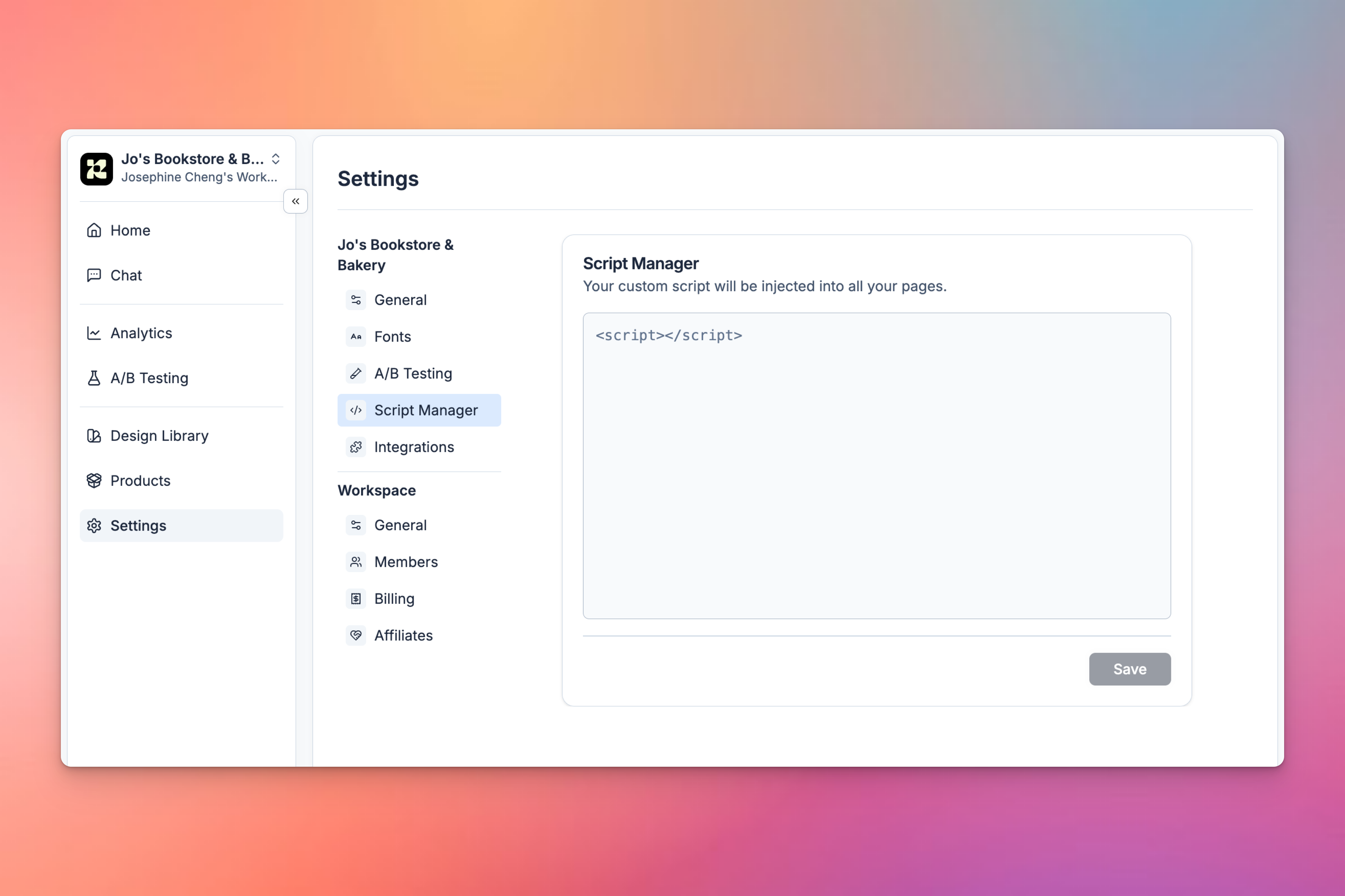 Site wide script settings Pn Site wide script settings Pn