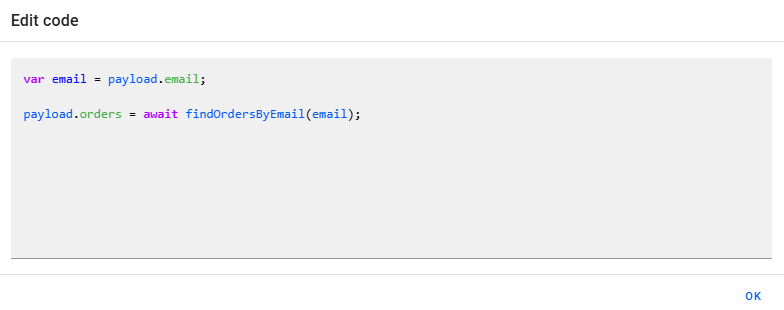 Result of the `findOrdersByEmail` Filter
