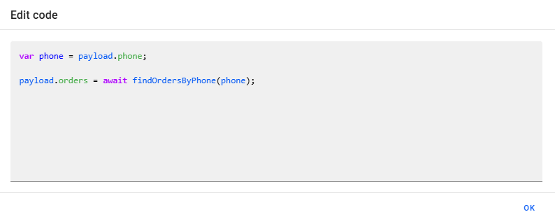 Result of the `findOrdersByPhone` Filter