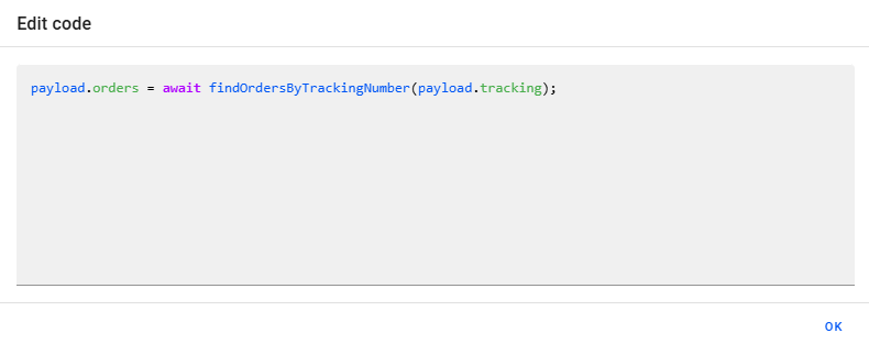 Result of the `findOrdersByTrackingNumber` Filter
