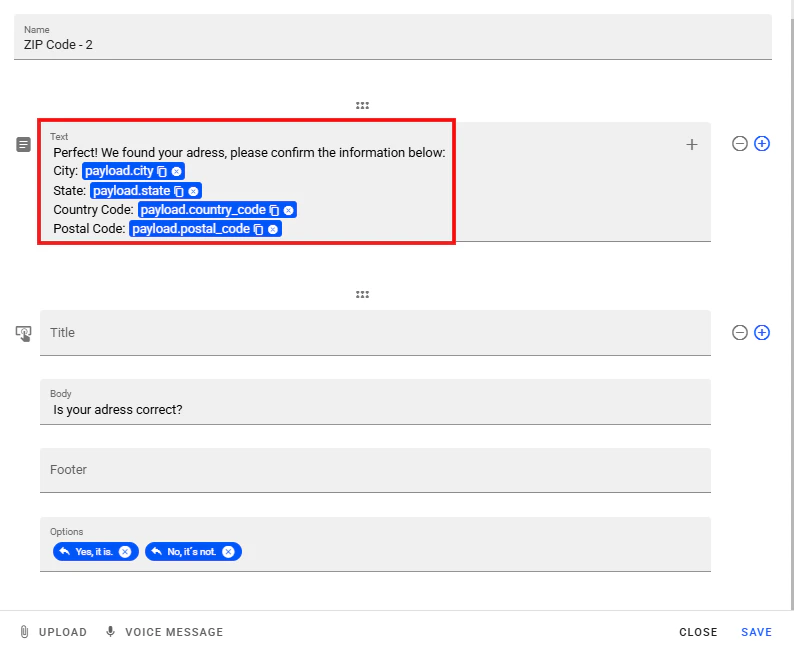 Result of the `Zipcodebase` request