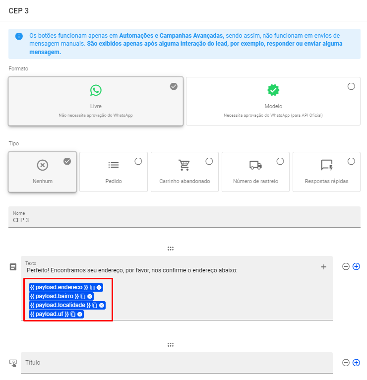 Resultado da requisição `ViaCEP`