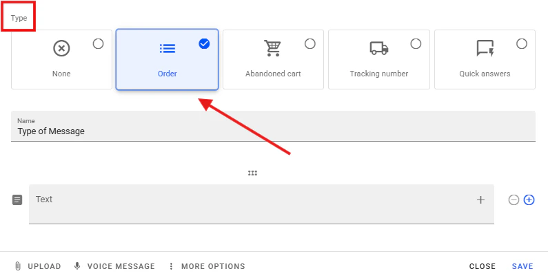 How to change the type of the message