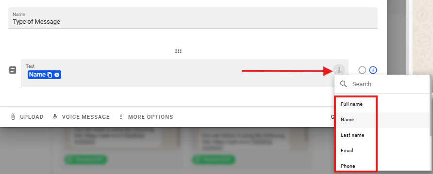 How to add variables in WhatsApp