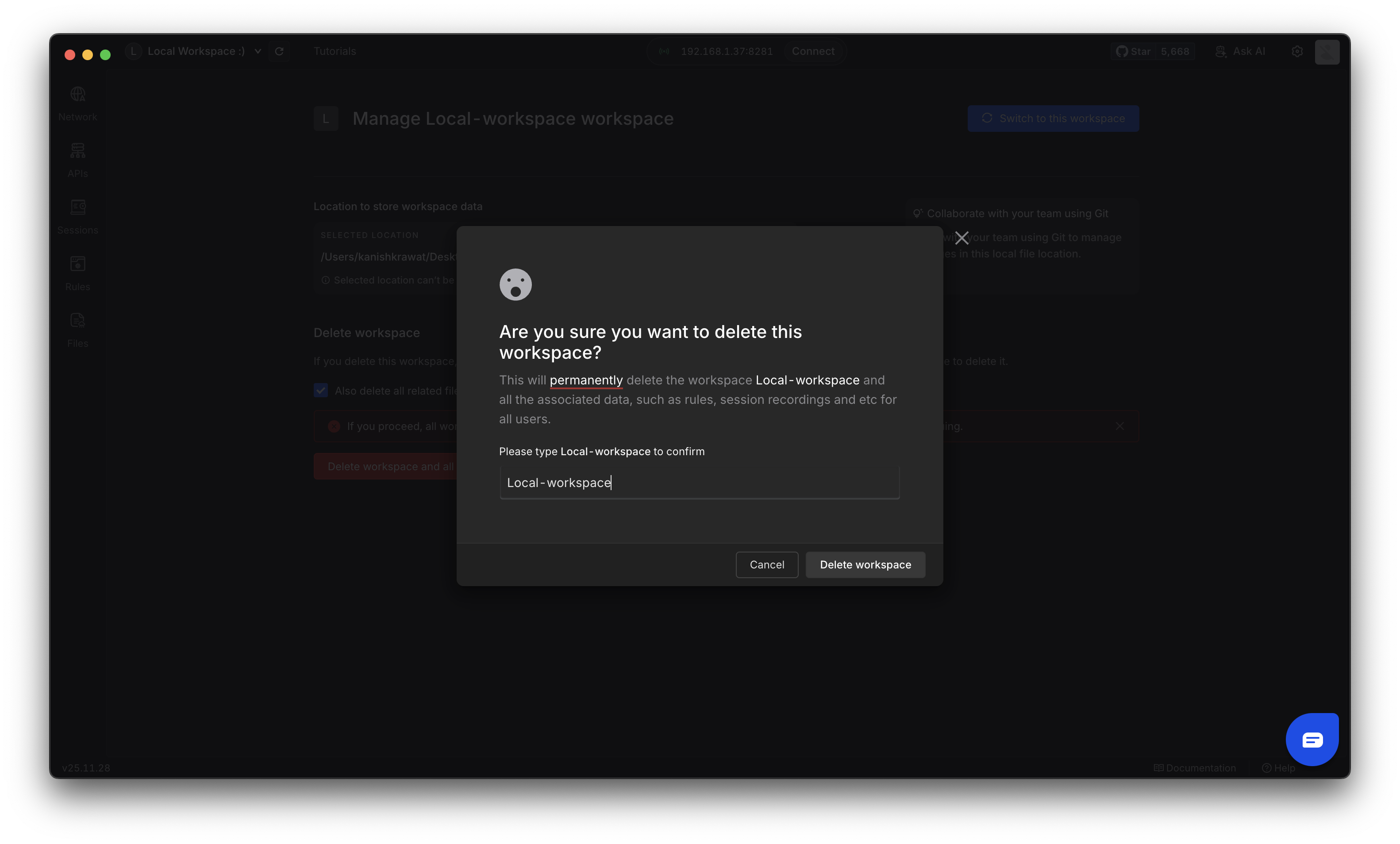 Delete Workspace Modal Pn