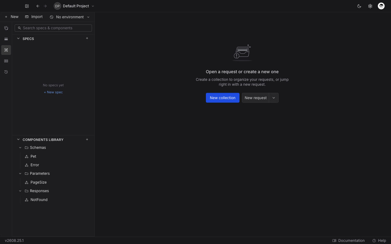 The Components Library section of the API Design sidebar, expanded to show entries grouped under Schemas, Parameters, and Responses