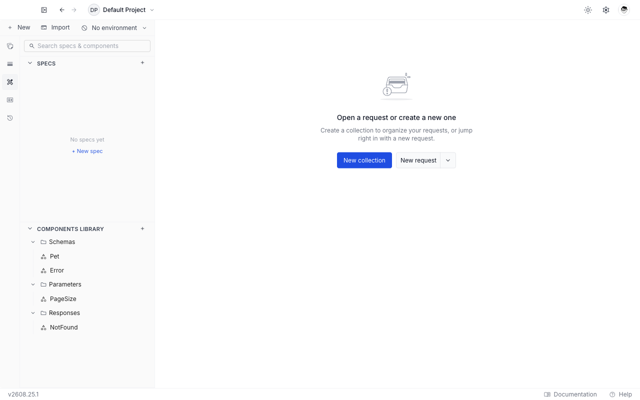 The Components Library section of the API Design sidebar, expanded to show entries grouped under Schemas, Parameters, and Responses