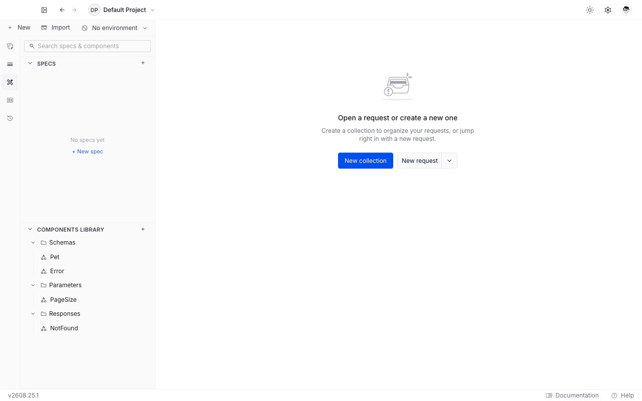 The Components Library section of the API Design sidebar, expanded to show entries grouped under Schemas, Parameters, and Responses