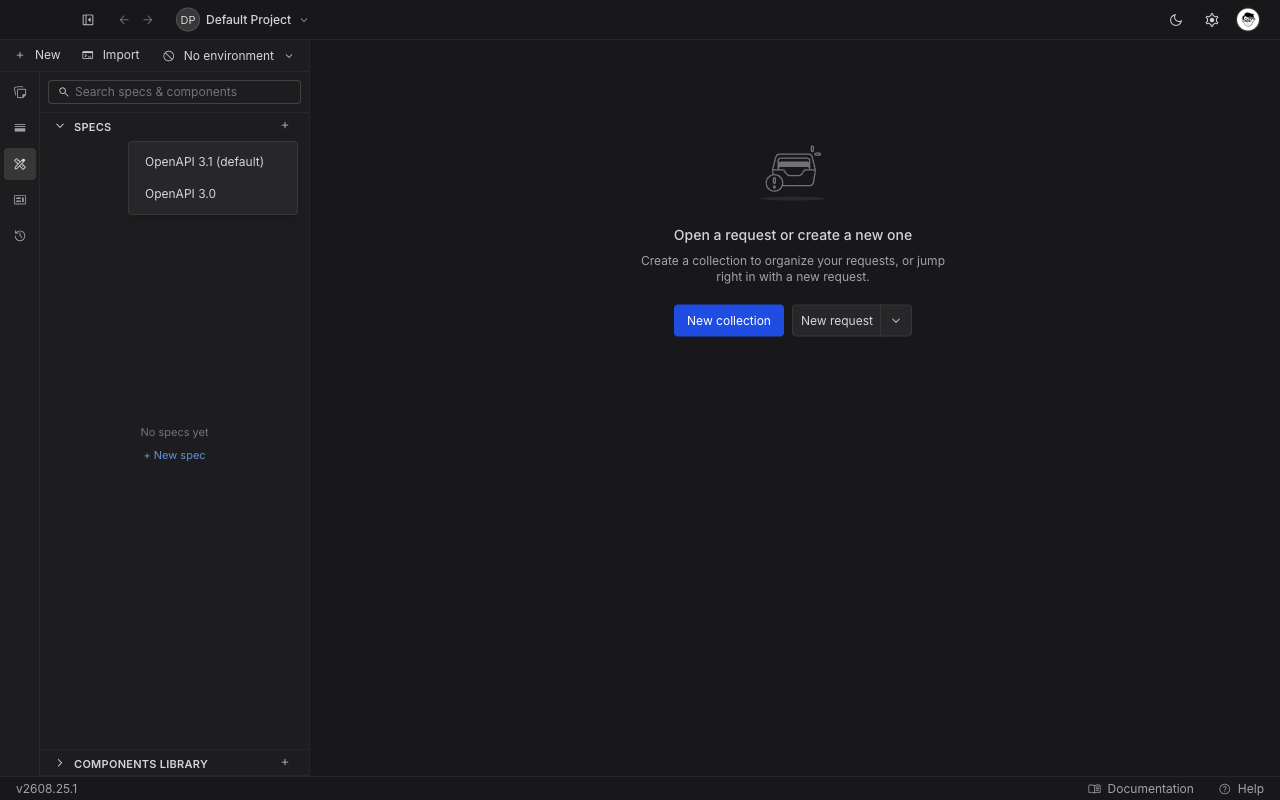 The New spec dropdown offering OpenAPI 3.1 (default) and OpenAPI 3.0