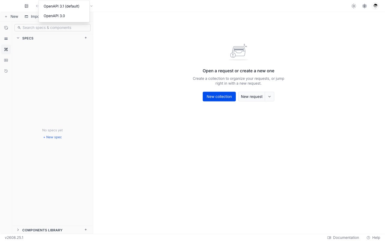 The New spec dropdown offering OpenAPI 3.1 (default) and OpenAPI 3.0