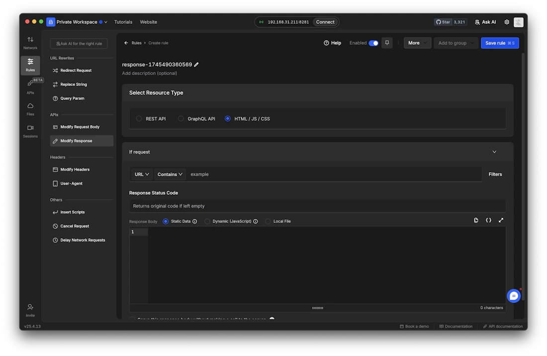 How to Modify HTML Document using Modify API Response Rule - Requestly